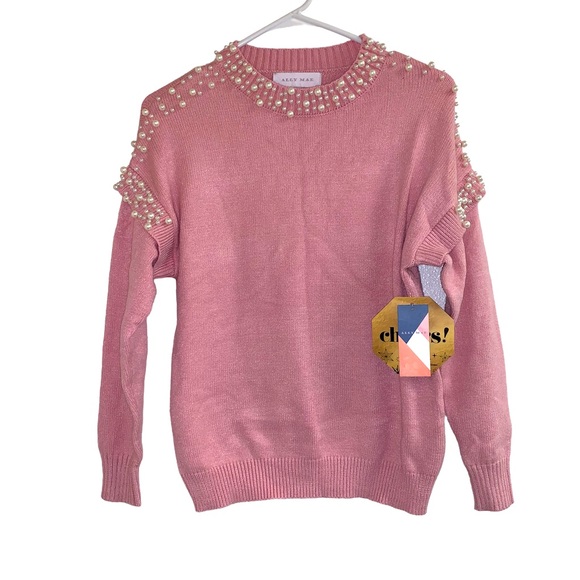 Ally Mea Sweaters - Ally Mae pearls pink Knit woman’s long sleeve sweater